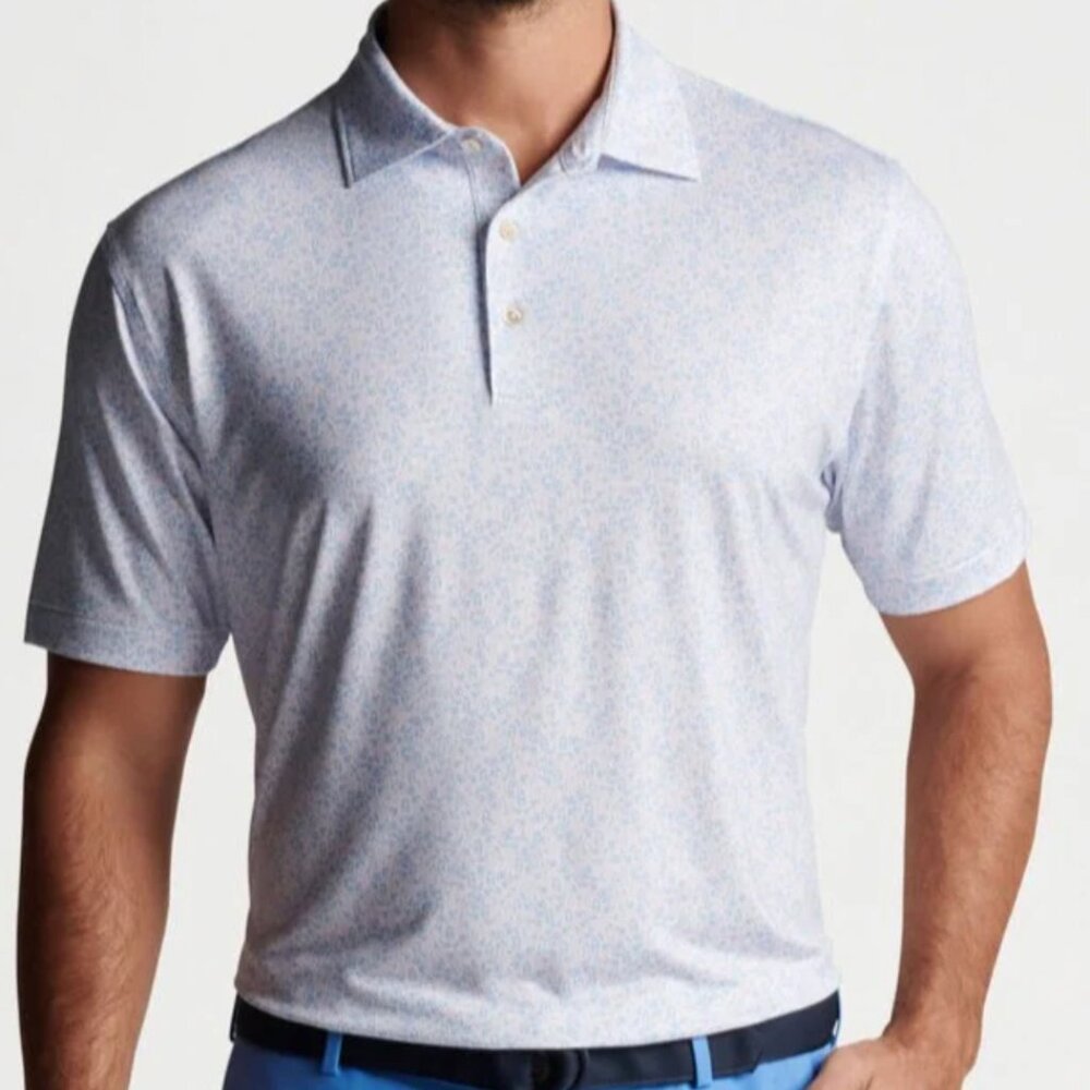 Peter Millar Golf Shirt Polo Featherweight Sangria Season Print Medium White